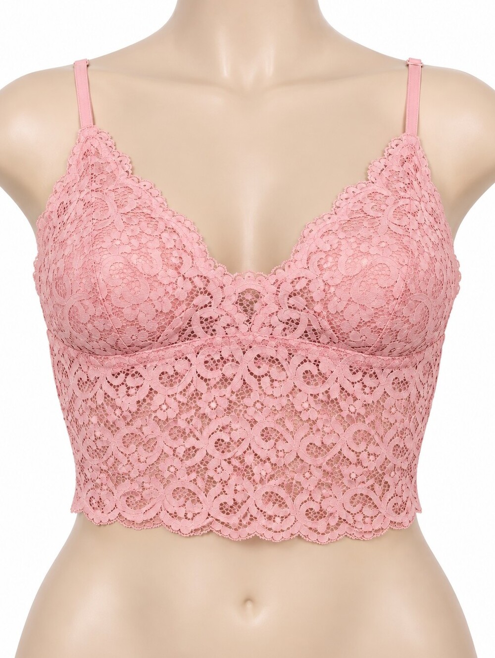 Victoria's Secret PINK Blush Peach Lace Longline Bralette Scalloped Adjustable